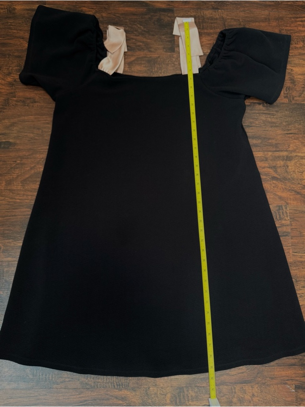 Sunday in Brooklyn Anthro Black Shift Dress Cold Shoulder Bow Strap Sz L Chic - Picture 12 of 13